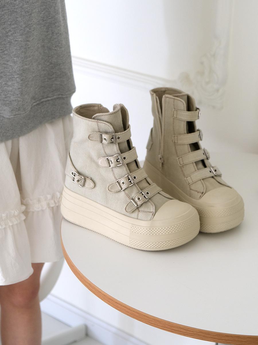 

Холщовые туфли женские ботинки на высокой платформе модные весенне-летние новые повседневные туфли на платформе кеды универсальные с круглым носком одинарные 40