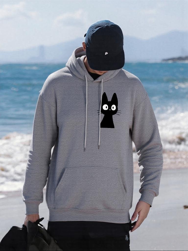 Carton Creative Cat Printed Men Hoody Hip Hop Fleece Hoodie Autumn Loose Streetwear Unisex All-Match Comfortable Hoodies
