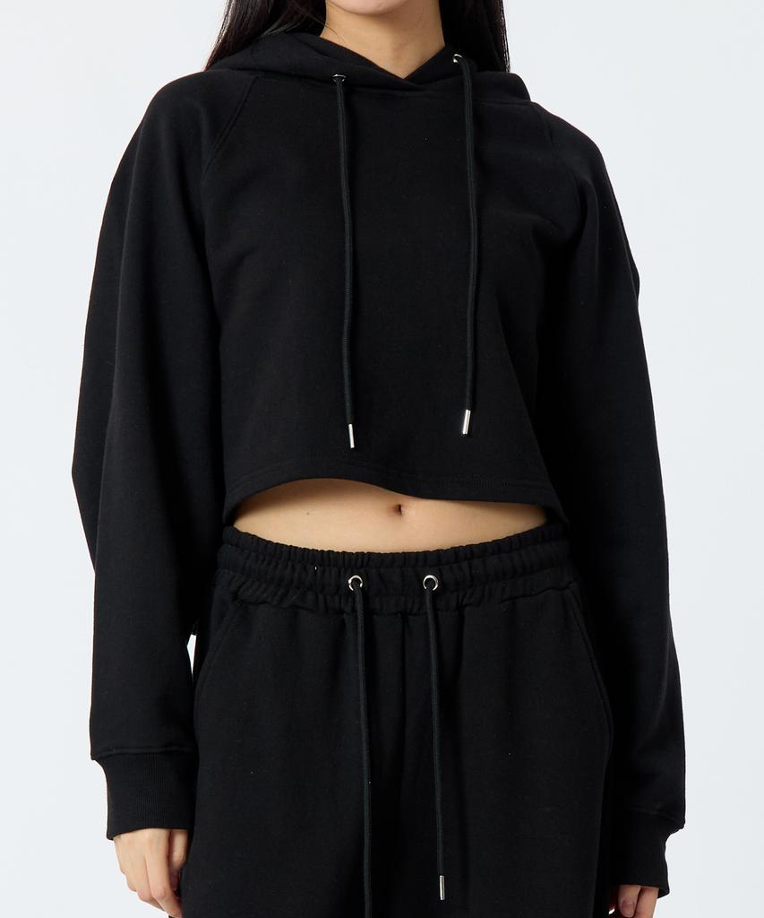 Oversized Cropped Logo Hoodie Black