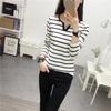 Autumn Korean Womens Slim Stripe V Neck Long Sleeve Tee Base Layer Dropshipping