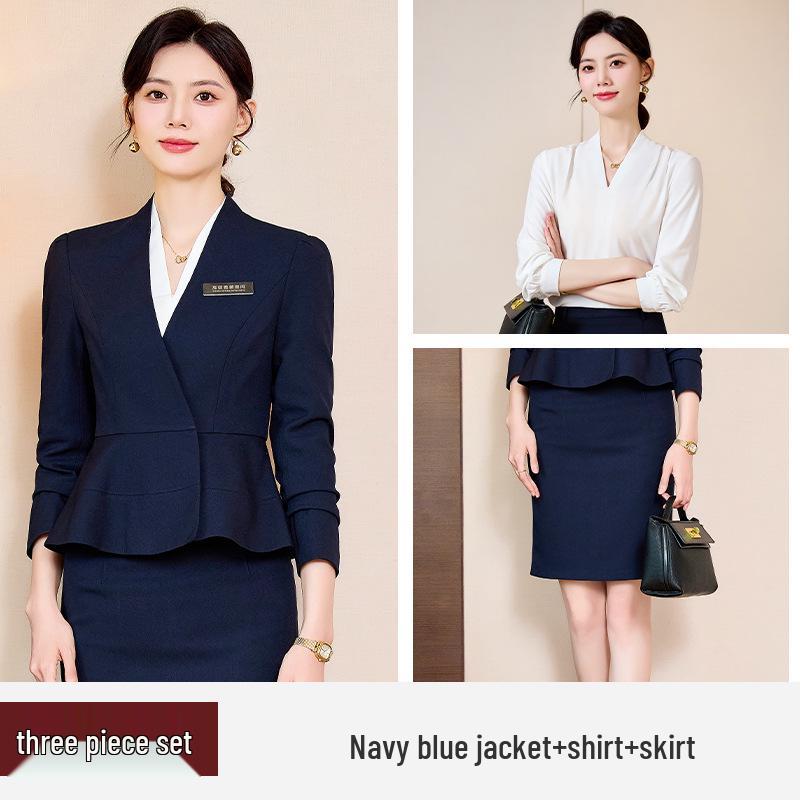 Chic Professional Women's Skirt Suit - Elegant Spring/Autumn Beauty Salon Front Desk Uniform