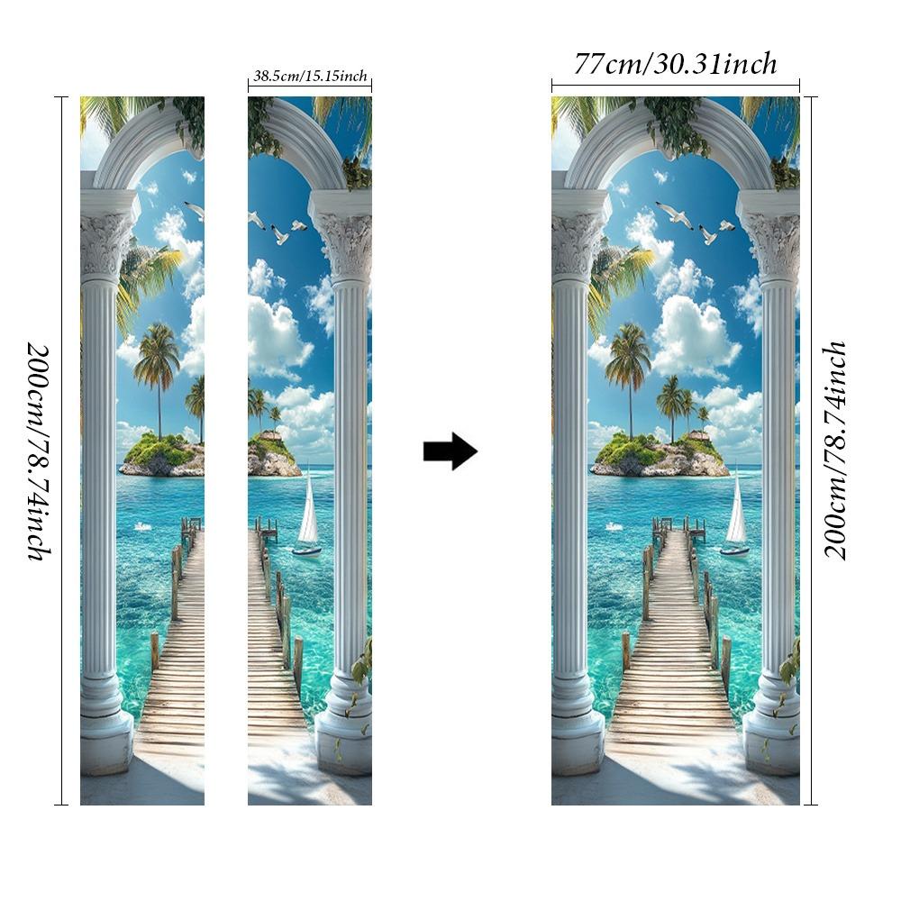 Ruhige tropische Küste, sonnenbeschienen, perfekt für die Schlafzimmerwanddekoration: Selbstklebende PVC-Wandaufkleber im modernen Design und künstlerische Türaufkleber