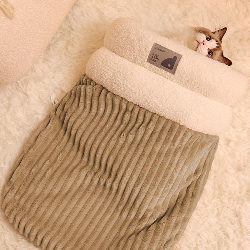 Warm Pet Sleeping Bed Cat Bed Semi-Enclosed Sleeping Bag Three-Layer Dog Bed Comfortable Sack For Cats For Camping Warming Pad