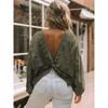 Women's Oversized Crewneck Sweatshirts Criss Cross Twist Back Long Sleeve Tops Casual Pullover Backless Sweatshirt