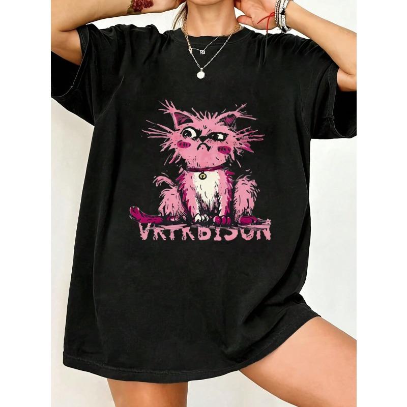 

Oversized T-Shirt Black Pink Cat With Vrtrdisun Text Graphic Streetwear Fashion Casual Wear XXXXL чёрный