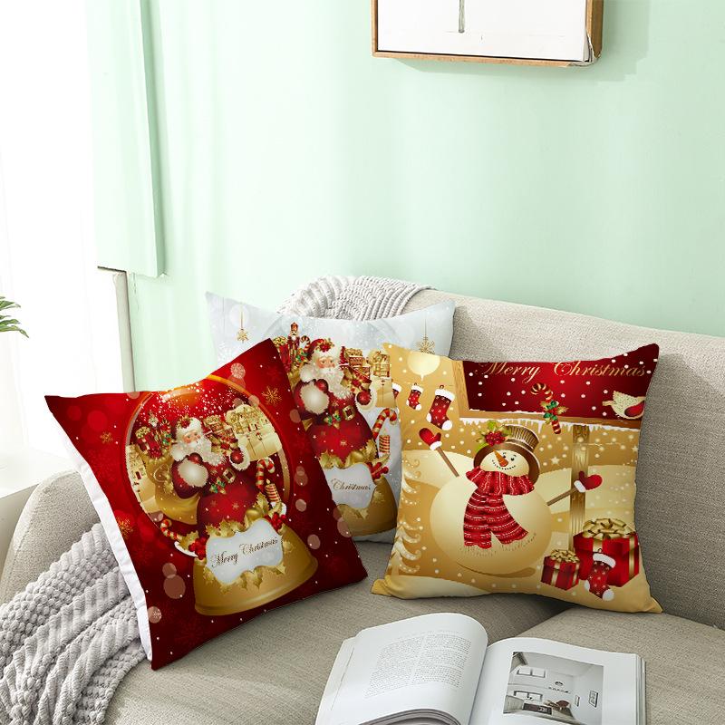 Christmas Pillow Cover Ultra Soft Short Plush Printed Home Fabric Sofa Cushion Cover Living Room Decoration Pillow Cover
