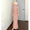Gentle Style French Two-Piece Set: Slim-Fitting Pink Long-Sleeve Top & High-Waisted Skirt - Autumn/Winter 2025 Collection