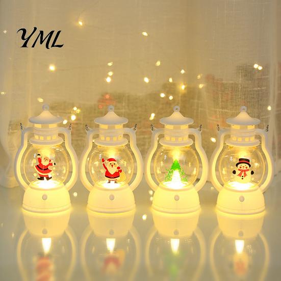 Xmas Window Ornament Christmas Lantern Night Light, Retro Santa/Snowman/Tree Handheld Oil Lamp with Festive Party Decoration Warm LED, Cute