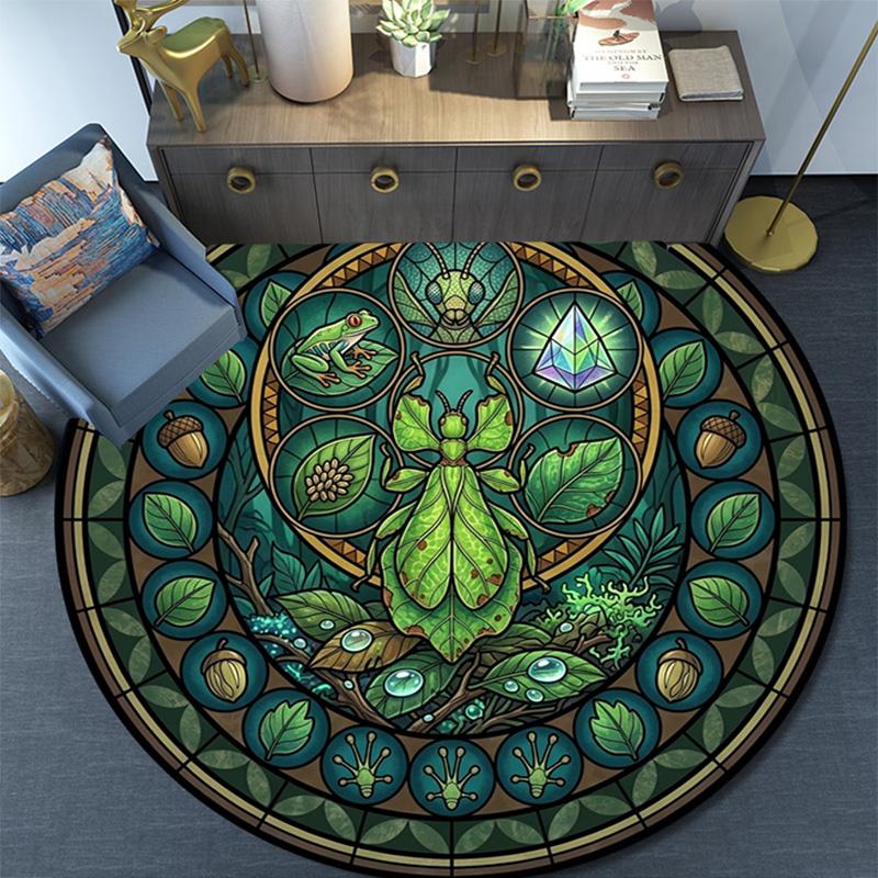 Beetle Forest Symbols Round Area Rug Under Office Chairs Bedroom Living Room Home Decor