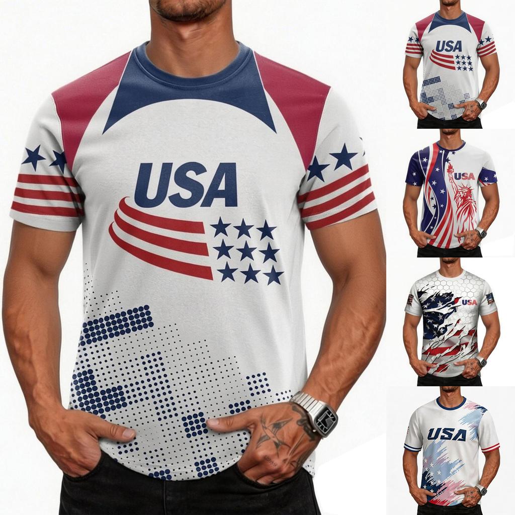 Men's USA Soccer Themed Printed Short Sleeve Neck T-Shirt Breathable for Casual Wear