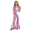 Kids Sparkly Jumpsuit Off-shoulder Sleeveless Sequin Tassels Flared for Pageant Show