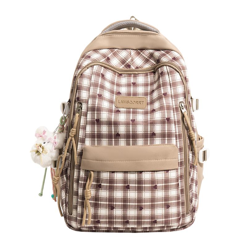 Plaid Schoolbag Large Capacity Lightweight Student Backpack Love Printed Backpack