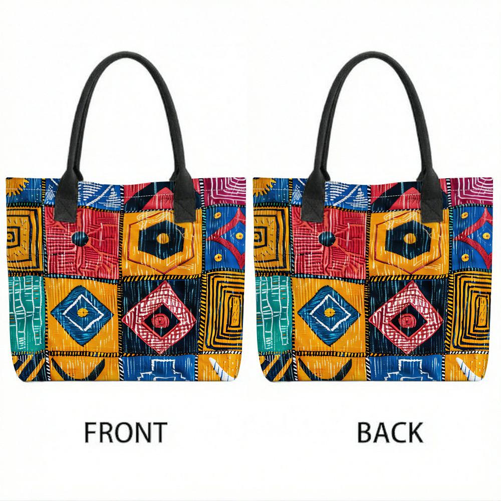 Bohemian Geometric Pattern Tote Bag Large Capacity Portable Daily Casual Outdoor Shopping Shoulder Handbag