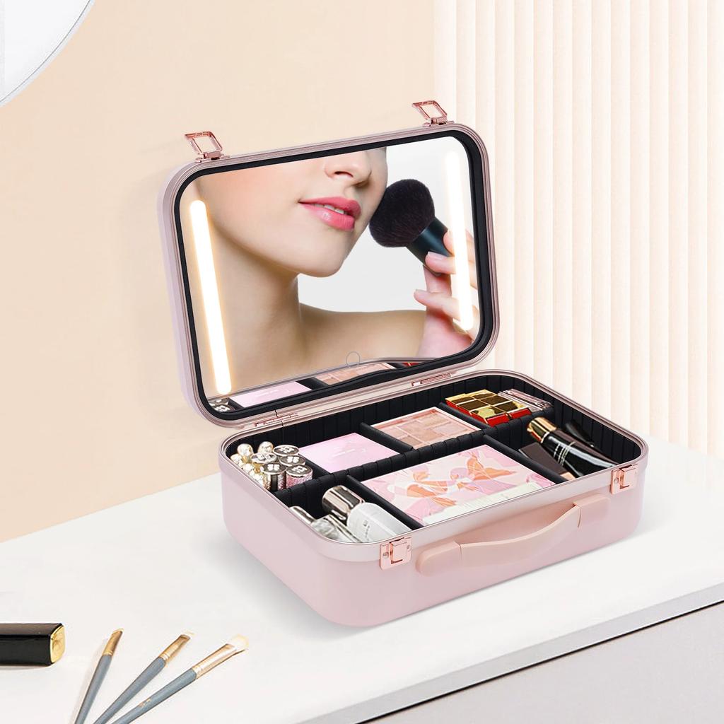 Portable LED Makeup Case with Mirror – Ideal for Home, Salon, and On-the-Go Cosmetic Storage