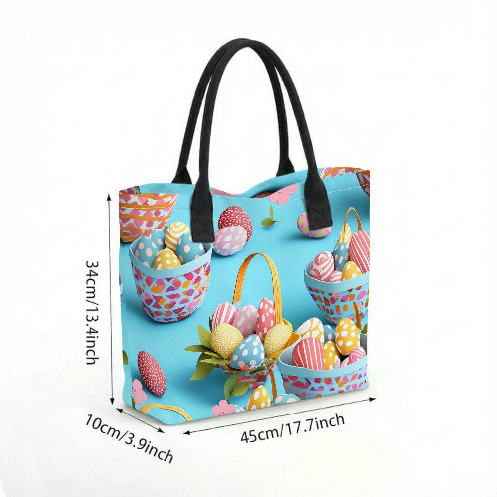 Easter Egg Print Tote Bag Large Capacity Fashion Casual Portable Daily Handbag for Women