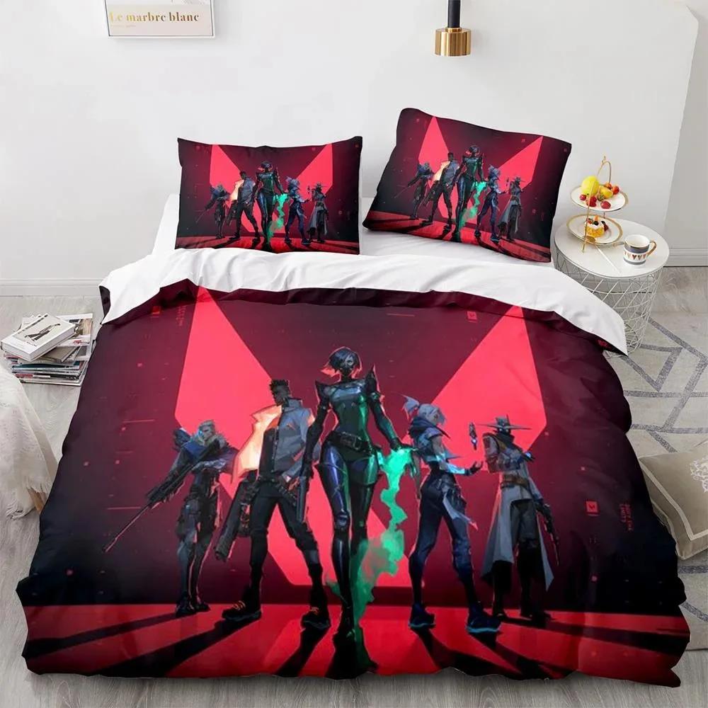 Game Valorant Neon Beding Set Young Boys Young Girls Twin Quen Sized Dimensions Soft Duvet Cover Pilowcase Bed Children Kids Adult People Fashion Home