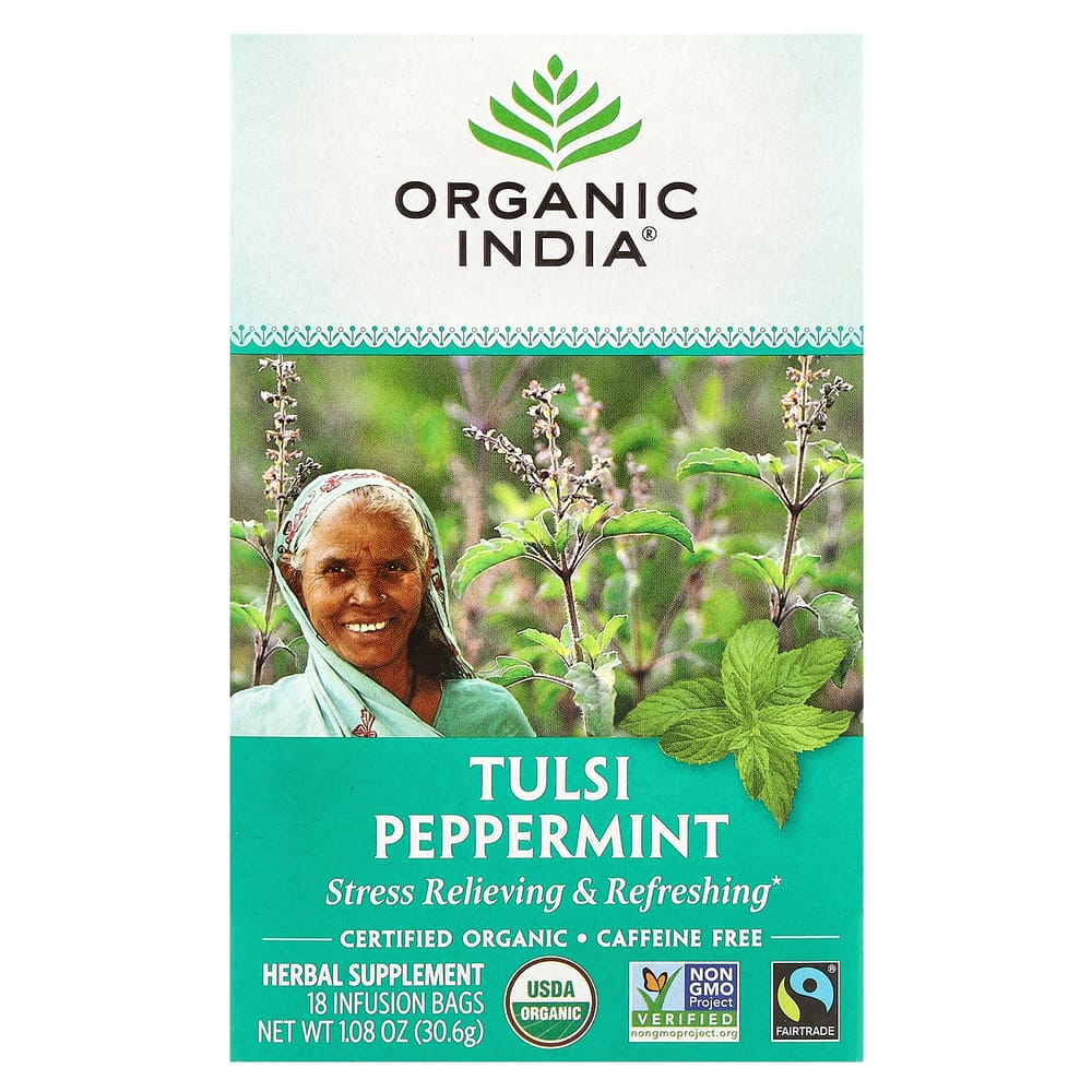 Organic India Tulsi Tea Peppermint Caffeine-Free 18 Tea Bags 30.6g (1.08oz)