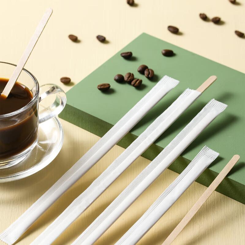 Baicaoyuan Disposable Coffee Stirrers, Individually Wrapped Wooden Stirrers for Hot Drinks And Milk Powder, 19cm, 300 Pieces
