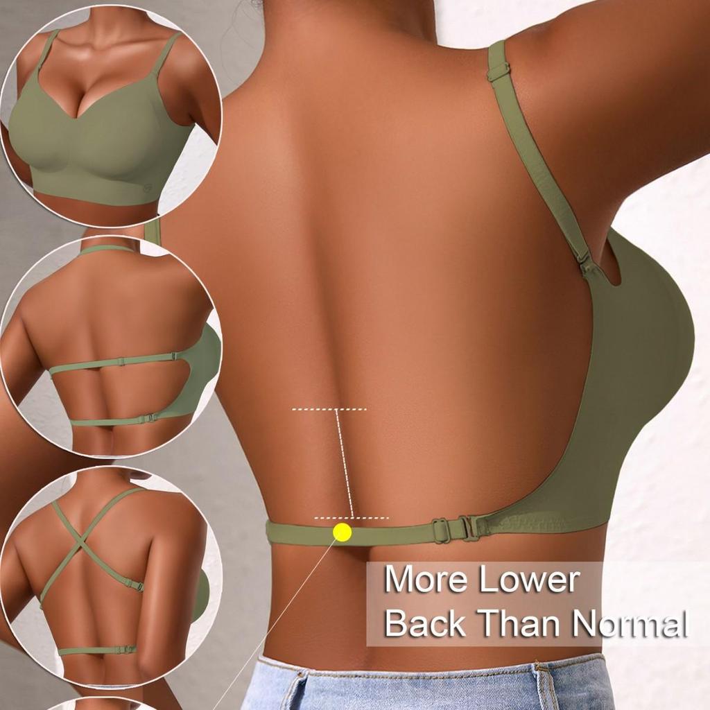 Women's Seamless Large Backless Bra U-shaped Beautiful Back Underwear Small Chest Push-up Bra with Chest Pads