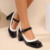 Women's Mary Jane Shoes Retro Mixed Colors Patent Leather Shallow Mouth Buckle Strap Thick High Heels Pumps Sapatos Femininos