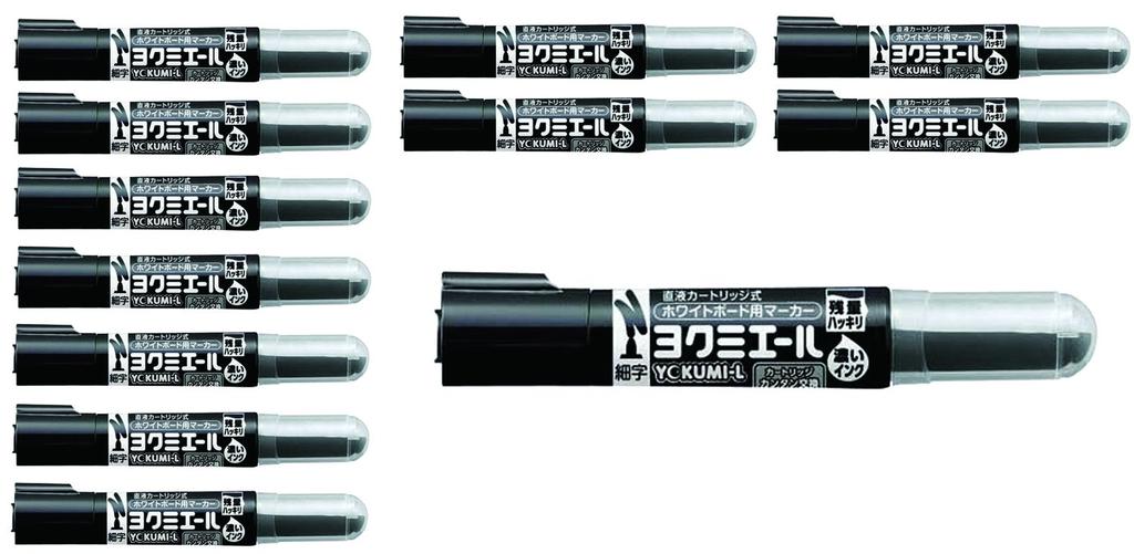 KOKUYO Board Marker Yokumieru Direct Liquid Cartridge Type Fine Point Black Set of 12 PM-B501DX12