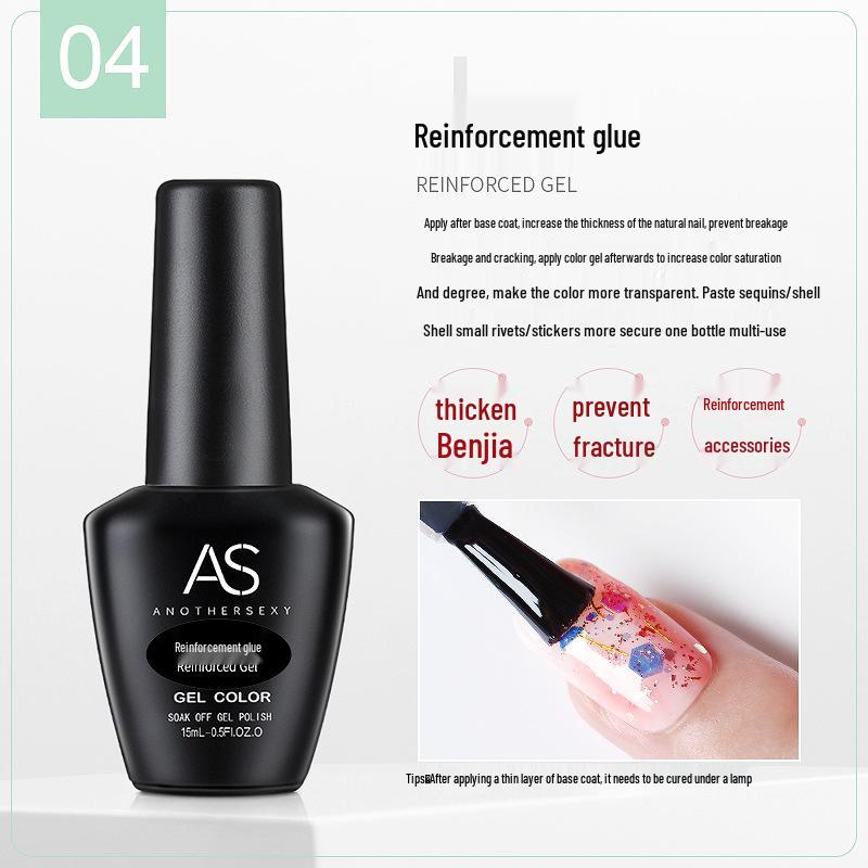 AS Nail Art Anti-Lift Gel No-Wipe Top & Base Coat Light Therapy Transparent Set - Long-Lasting Strengthening.