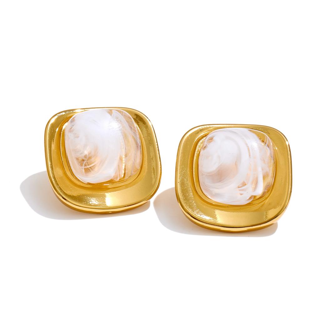 

Yhpup White Green Resin Square Stud Earrings 18K Golden PVD Plated Stainless Steel Daily Wear Trending Jewelry Wholesale