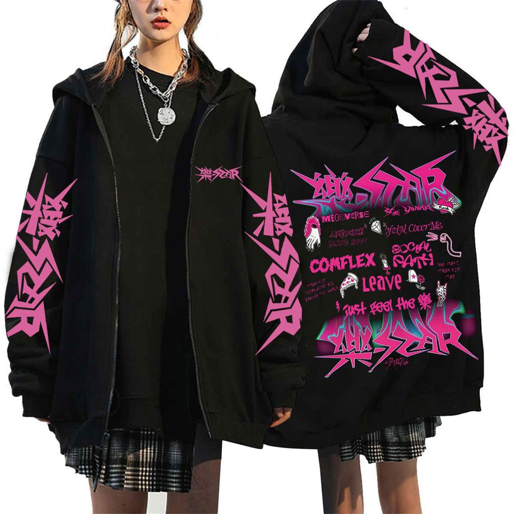 Moletom Feminino Casual Fashion Estampado de Manga Longa com Zíper e Capuz