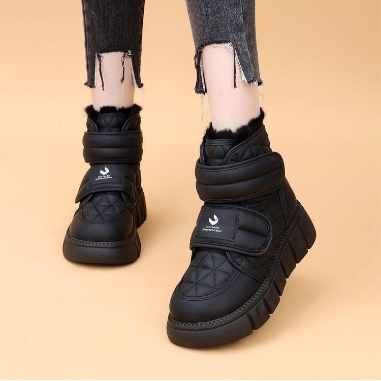 

Женские зимние ботинки для улицы, бархатные хлопковые туфли, зимние, из мягкой кожи, водонепроницаемые и нескользящие, женская повседневная обувь 40 чёрный