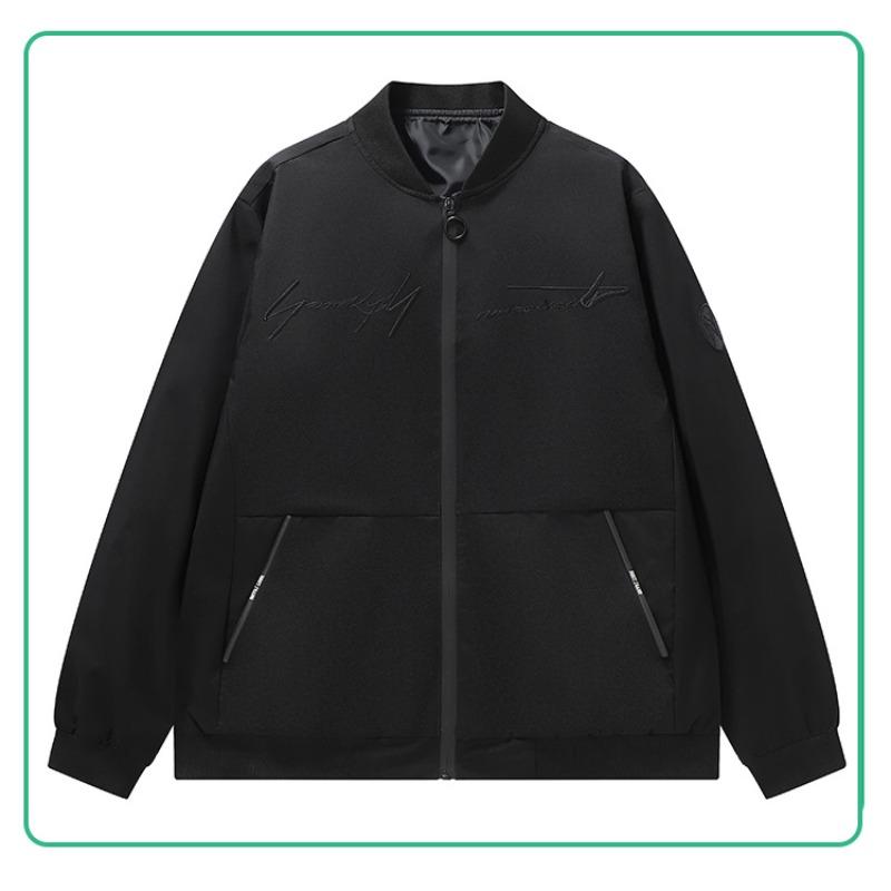 Autumn Men's Jacket Embroidered Zipper Pocket Baseball Collar Jacket Men's Hooded Casual and Versatile