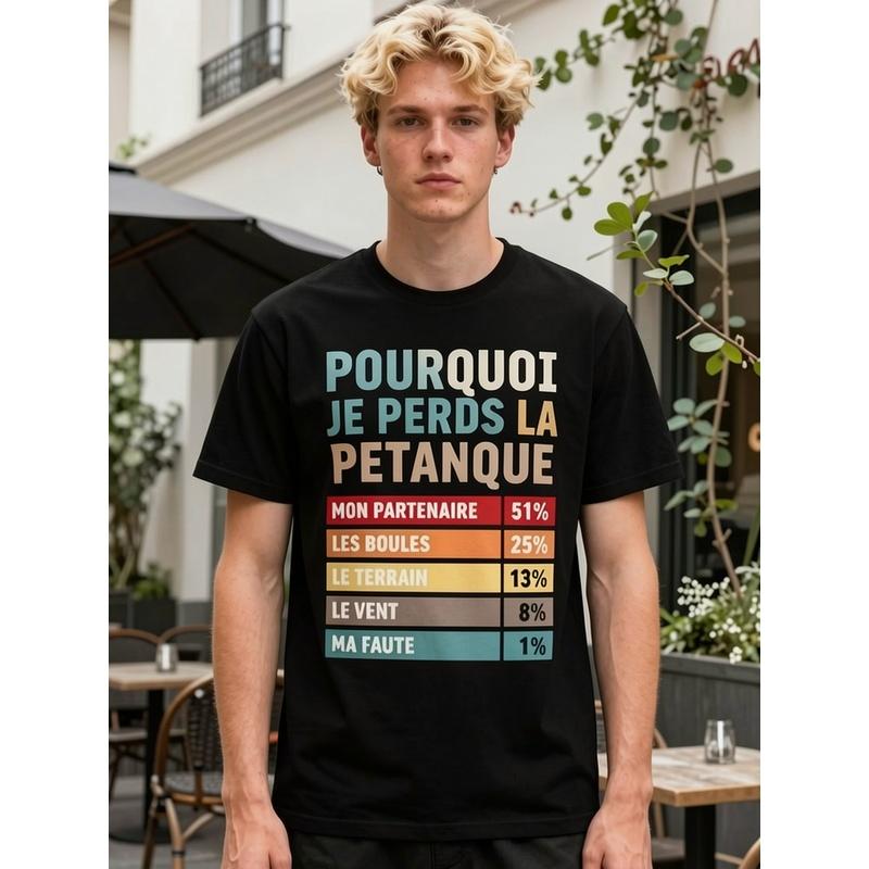 Men's Funny French Petanque T-Shirt - 'Why I Lose At Petanque' Humor Graphic Tee with Boules Design | 180Gsm Heavyweight Casual Crew Neck Shirt for