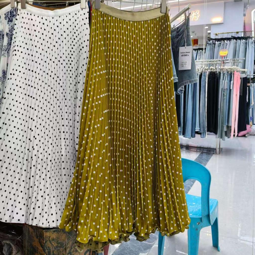 Chiffon Pleated Polka Dot Skirt Versatile High Waist Thin Wavy Skirt Temperament a Word Long Skirt