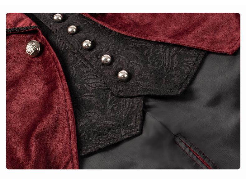 Pánský vínově červený retro punkový kabát střední délky se stojáčkem (Vydání 2025)