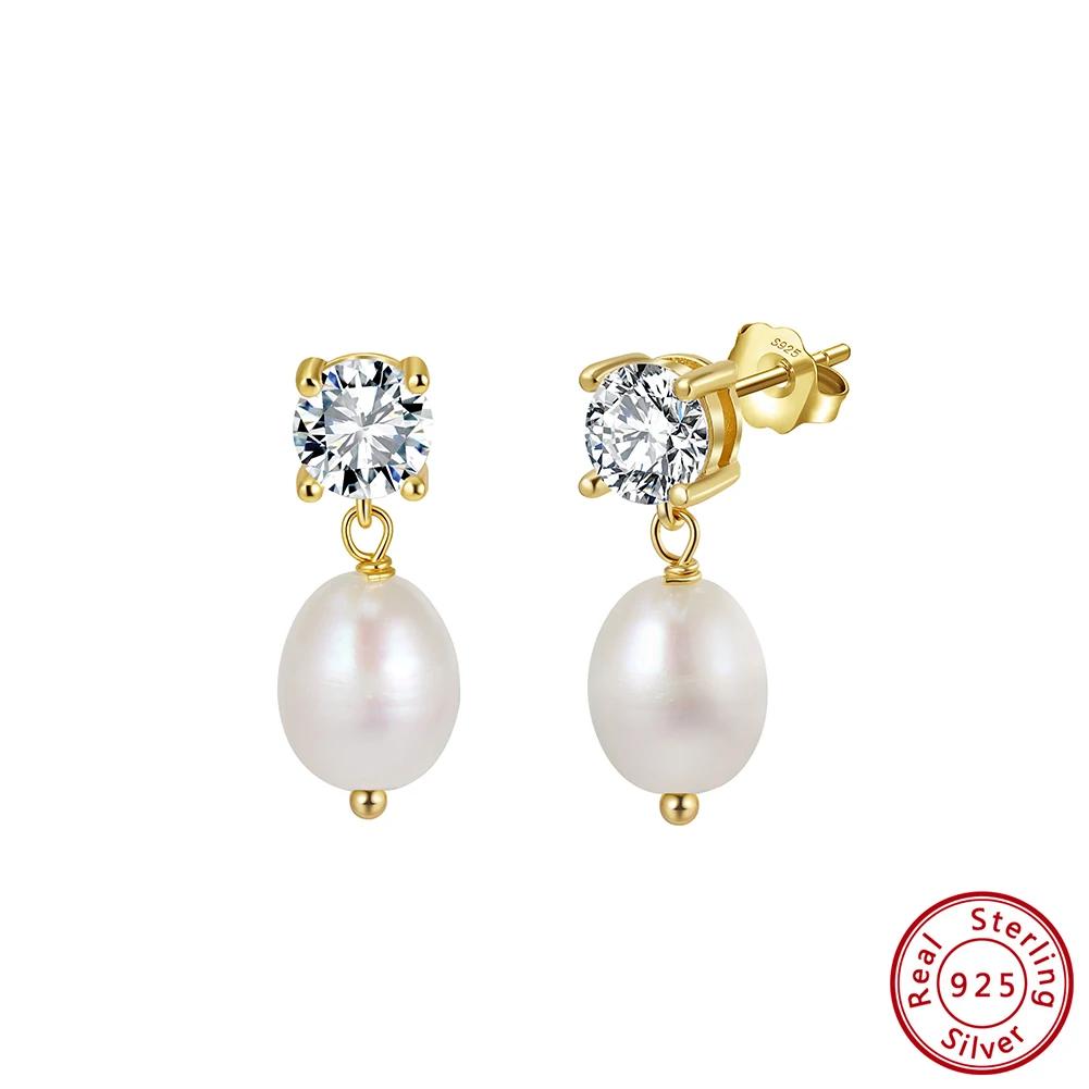 ORSA JEWELS Genuine 925 Sterling Silver Shiny CZ Earrings with Irregular Baroque Pearls for Women Birthday Gifts Jewelry GPE131