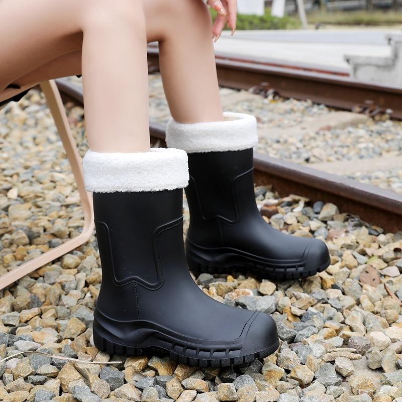Rain shoes women's high tube new outdoor non-slip water shoes platform water boots fleece rubber shoes rain boots