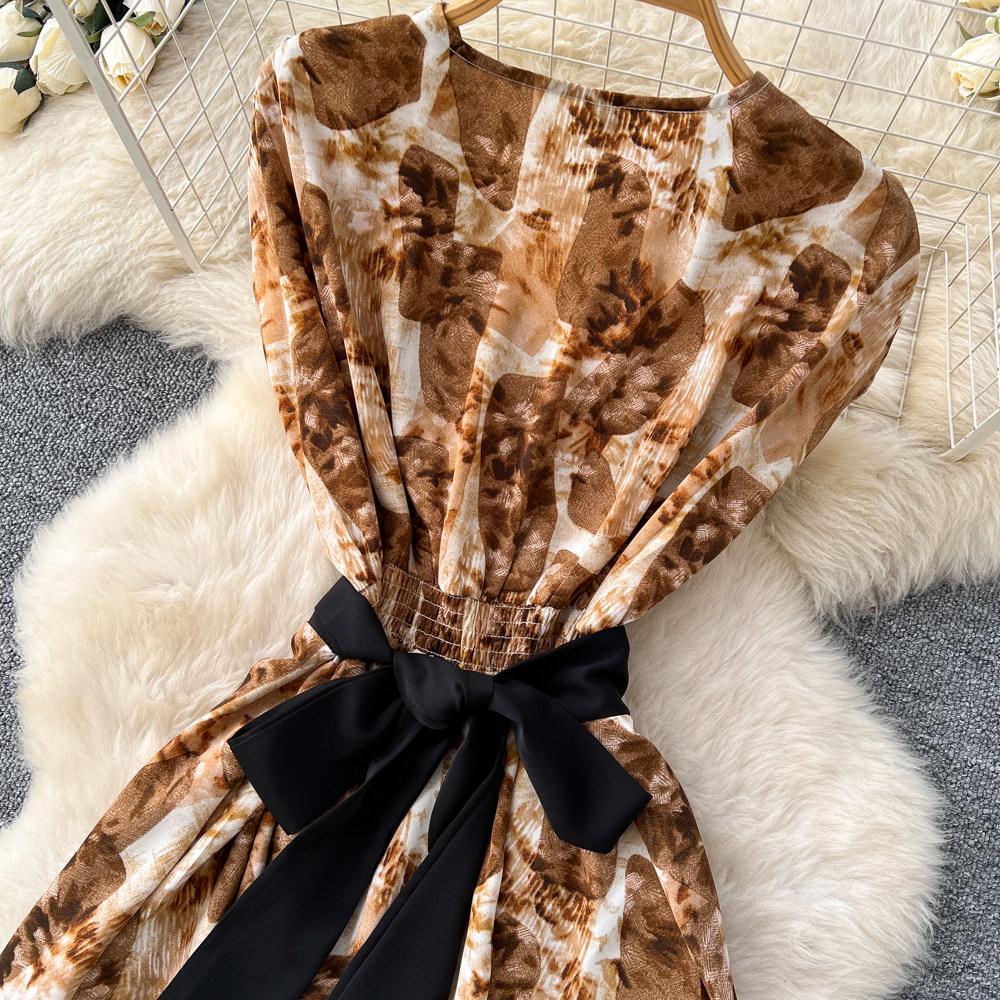 Commute Sleeveless Printed Dress Women Spring New High Waist Slim A Line Long Dress Luxury Design Sense