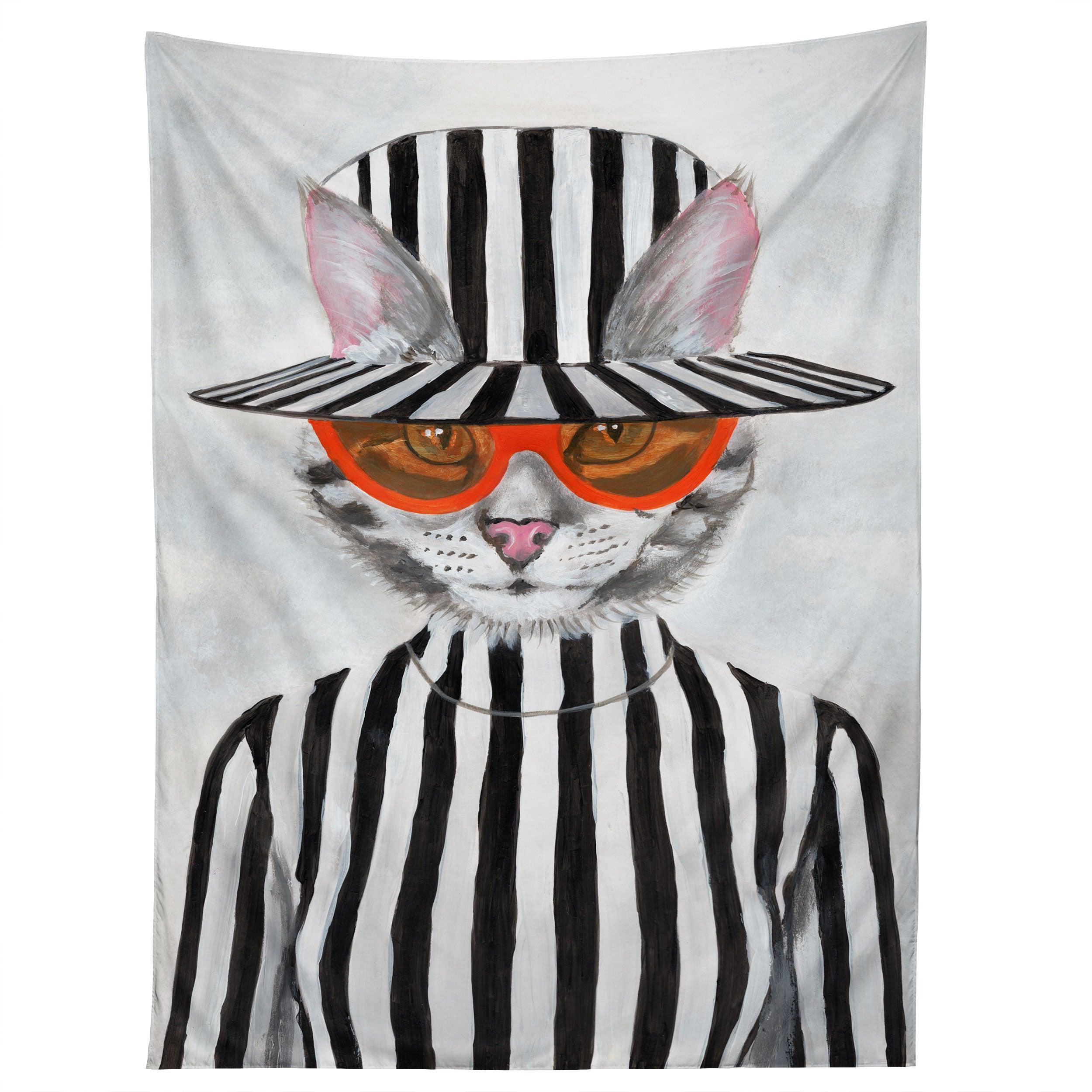 CAT IN STRIPY MOOD tapestry 75x100