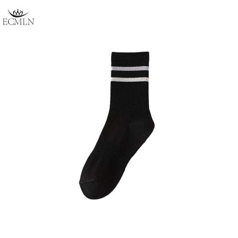 Cotton Women's Mid-calf Socks Girls Ladies' Parallel Bar Striped Casual Sports Socks