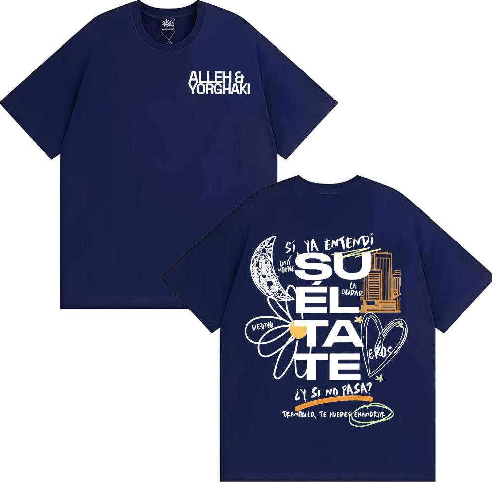 Alleh Yorghaki Su El Ta Te Letter Print Tshirts Unisex High Street Trending Oversized T Shirt Men Casual ONeck Cotton Tshirt
