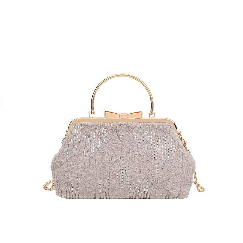 Luxury Embroidered Women's Shoulder Bag Metal Top Handle Purse With Long Chain Strap Evening Party Clutch