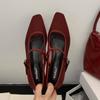 Fashion SUOJIALUN 2025 Autumn Women Red Flat Shoes Fashion Mesh Square Toe Shallow  Mary Jane BalletShoes Outdoor Soft Dress Single Shoe