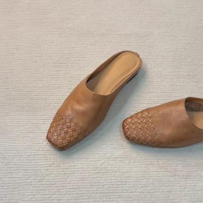 Sheepskin Version~ Retro Literary Ins Fashion Casual Sandals Woven Lazy One Pedal Outside Wearing Bag Head Half Slippers Women