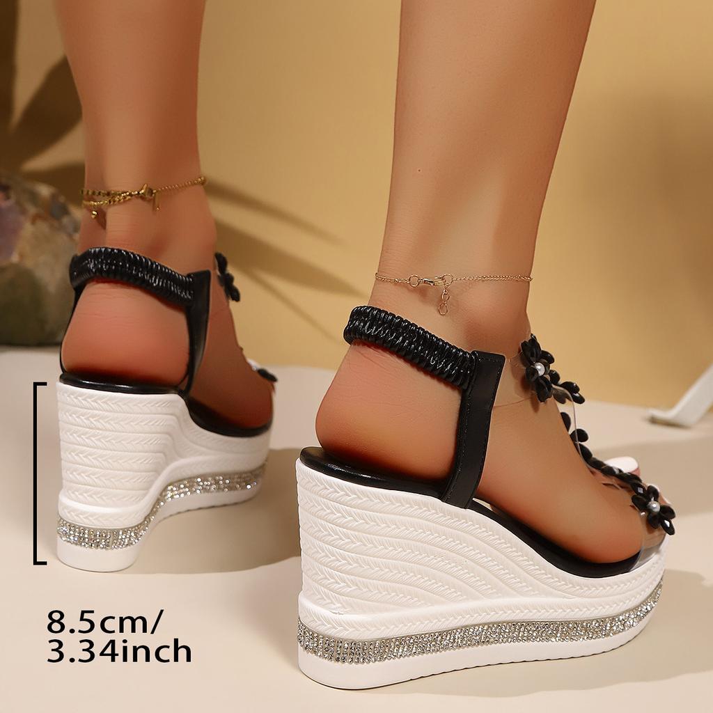 Thick Soled Sandals, Women's Summer New Style, Plus Size Fashion Wedge Heel, Flower Water Diamond Fairy Beach Beach Shoes
