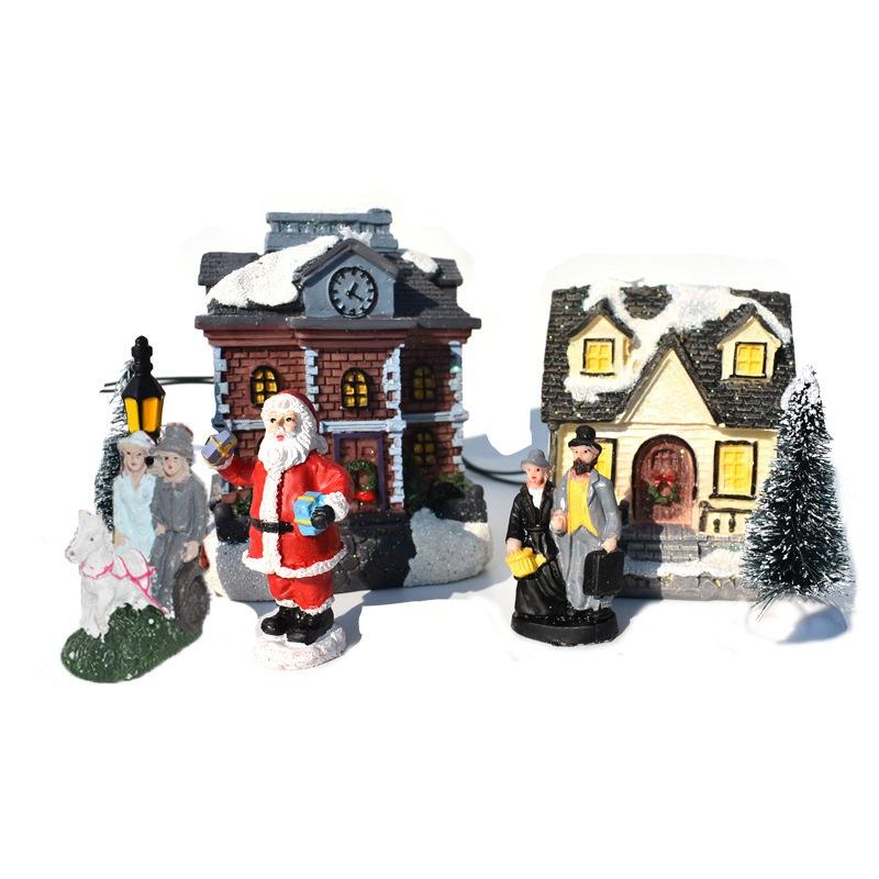 10pcs/set Christmas Ornaments Luminous House Small House Decoration Santa Claus Suit Gift Gift Decorations for Home
