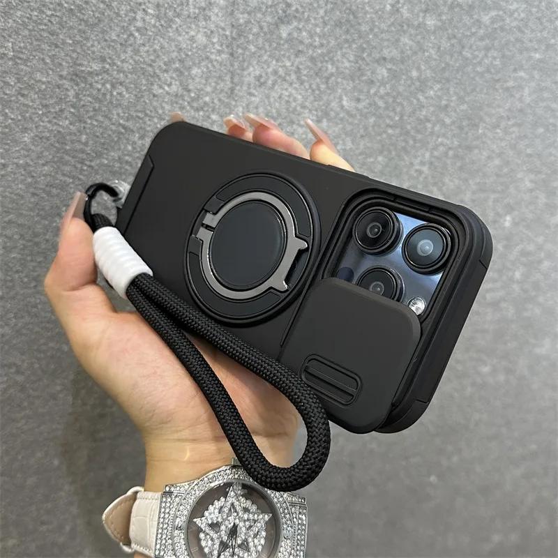 For  Rotating Ring Holder Lanyard Case for For Iphone 16 1 17 Pro Max 17 Air 14 Plus 11 13 12 Wrist Strap Bracket Cover