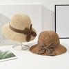 Bucket Hat Hand-Woven Natural Straw Breathable Wide Brim Sun Protection Foldable Portable Travel Hat with Bow