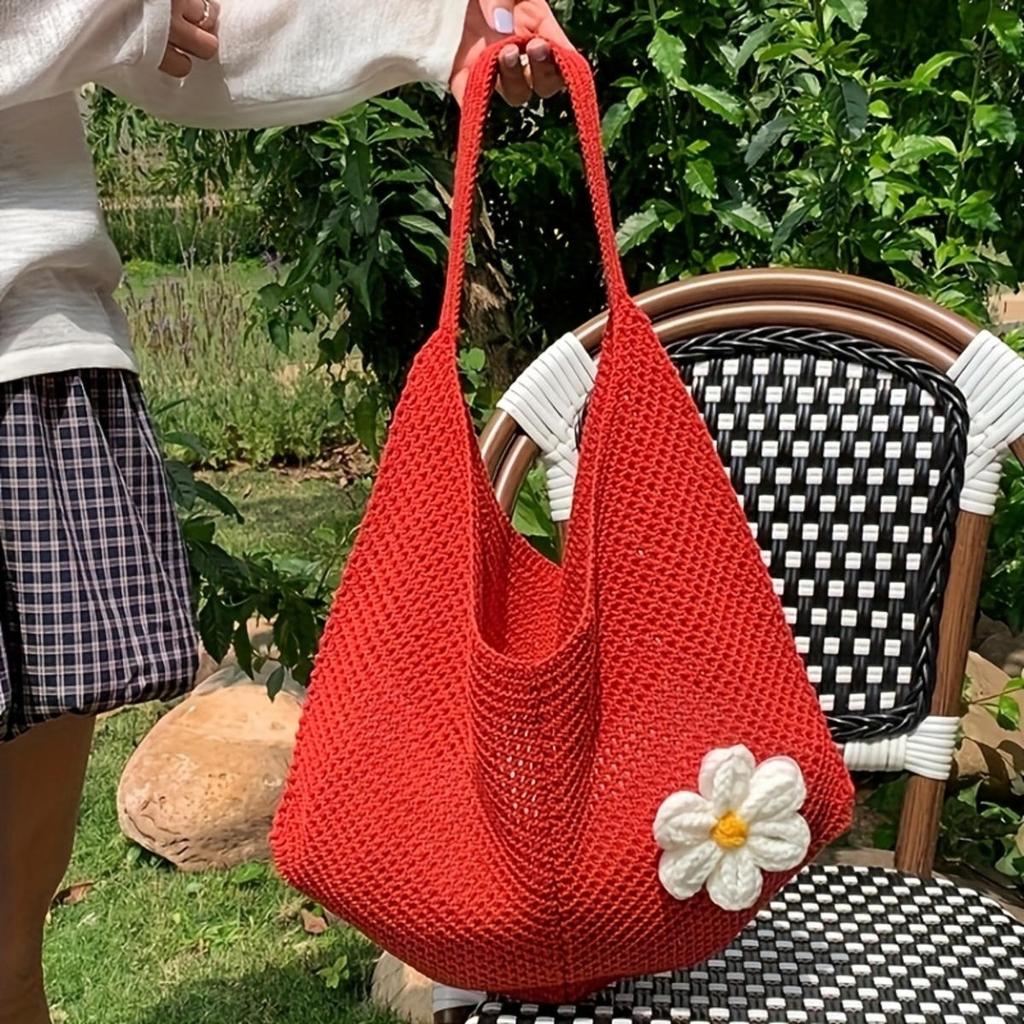 Summer Handmade Woven Pouch Women's Shoulder Bag Large Capacity Tote Bag Seaside Beach Vacation  Knitted Pouch