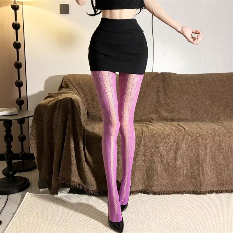 Fashion Gothic Flower Hollow Out Sexy Pantyhose Women Fishnet Wine Red Ins Hot Girls JK Tights High Elastic Hipster Leggings