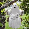 Ghost and Witch Pendant Set: Black-Clad Ghost Swing, White-Clad Ghost with Cat, Purple-Clad Witch for Courtyard & Garden Decor