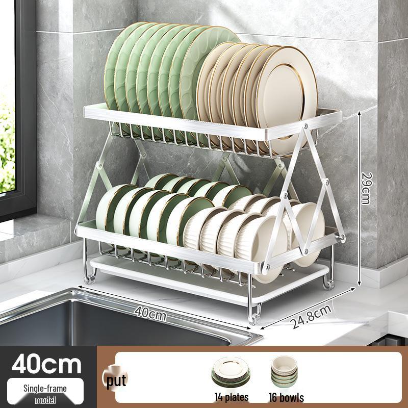 

Retractable Kitchen Organizer: Stainless Steel Bowl, Chopstick & Knife Storage with Integrated Dish and Plate Rack.